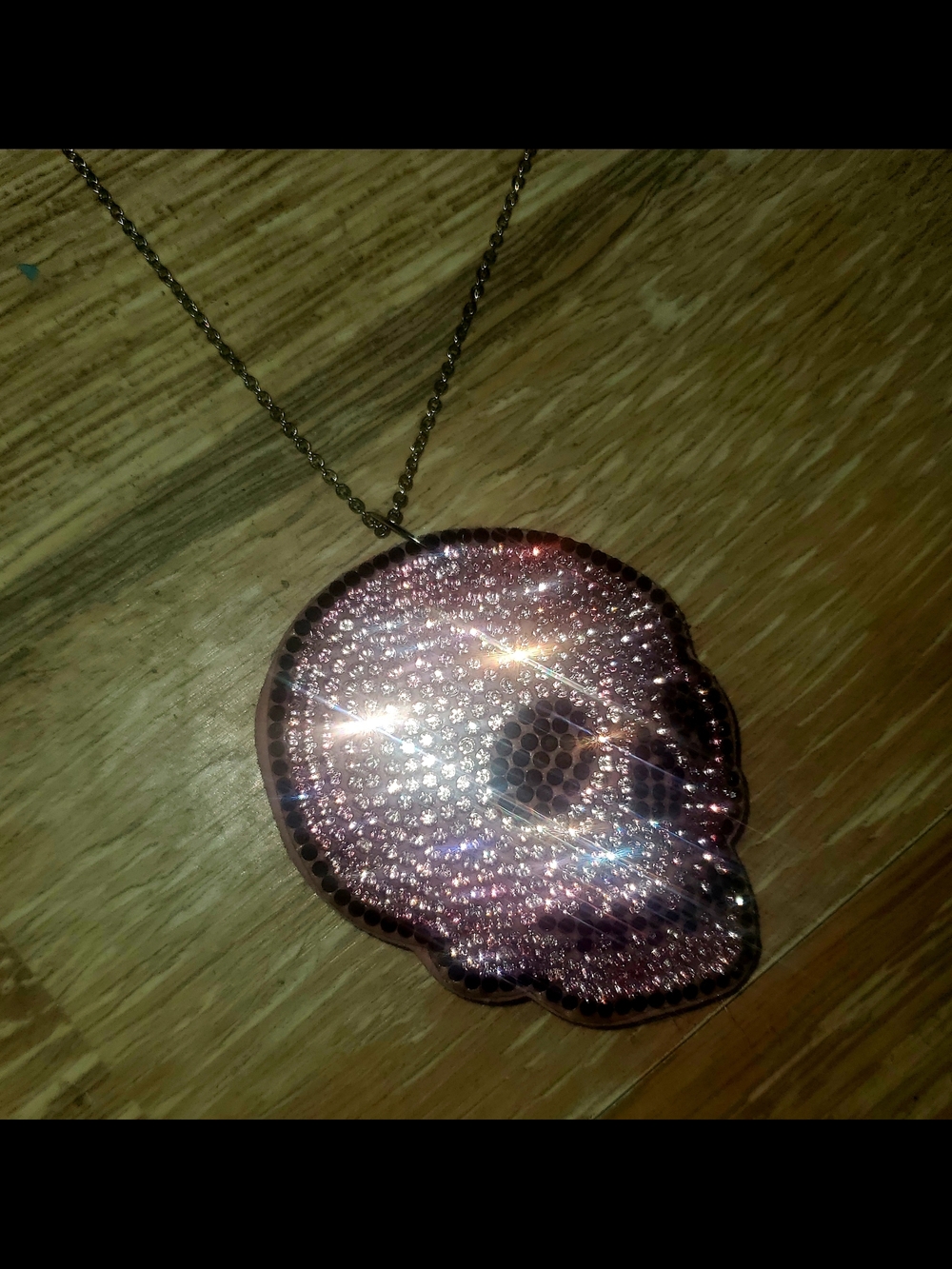 Handmade Pink & Black Rhinestone Skull Pendant Necklace